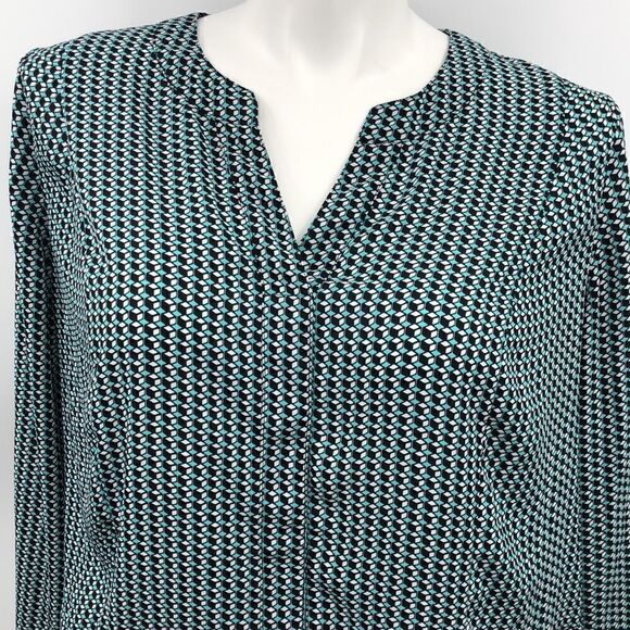 Worthington aqua cube print long sleeve top - Picture 1 of 6